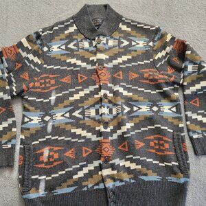 mens Pendleton Gray/blue/beige Aztec Carico Button-up Cardigan Sweater